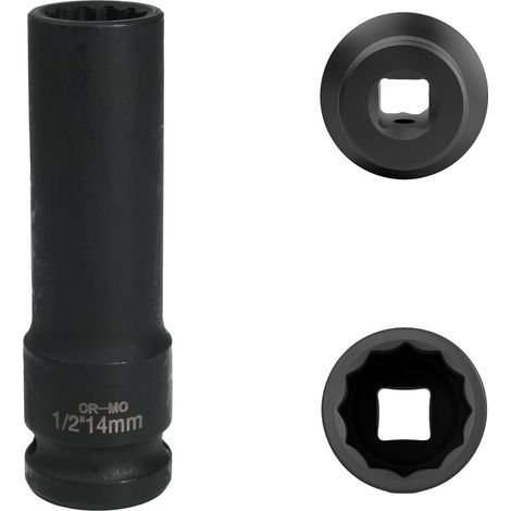 x 14mm 1/2" 12-Point Impact Socket, Black Cr-Mo Steel, for Automotive Mechanics (1/5)