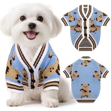 Pulls tricotés pour chiens et chatons, chaud d'automne et hiver, ours (bleu, L) (1/5)