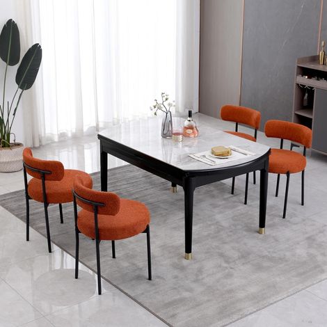 Lot de 4 chaises de salle à manger orange, design moderne rétro, assise et dossier confortables, structure métallique noire (1/5)