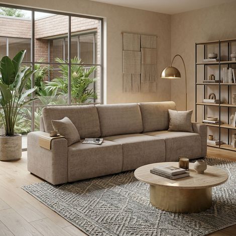 Canapé convertible 4 places 280x82x90cm en tissu texturé beige-MODULYS (1/5)