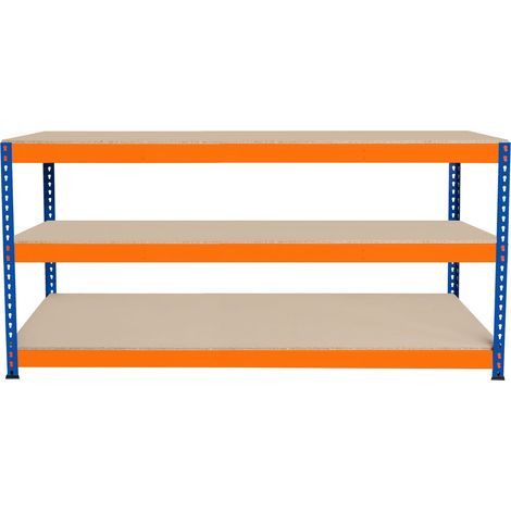 Banco de Trabajo p/Garaje S-Rax 3 Niveles 180cm x 60cm x 90cm Capacidad por Nivel 300kg Montaje Sin Tornillos 3 Barras de Soporte Reforzadas Patas de Goma Mesa para taller almacén depósito (1/5)