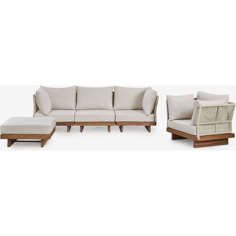 SKLUM Dailin 3-teiliges modulares Sofa-Set mit 2 Eckstühlen, Sessel und Ottomane aus Akazienholz Akazie Braun (1/5)