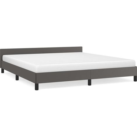 Lit double pour adulte avec tête de lit - Cadre de lit Gris 180x200 cm Similicuir BV320043 - BonneVie (1/5)