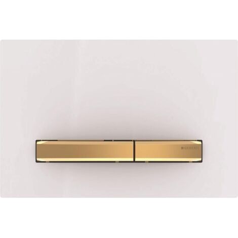Pour plaque de commande double Geberit Sigma50, carrée, en laiton métallique : Plaque de base et bouton : laiton, plaque de recouvrement : blanche (115.672.11.2) (1/4)