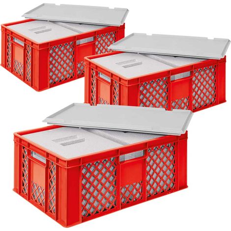 BRB 3x 2 Thermoboxen in Stapelkorb mit Deckel, LxBxH 600x400x240 mm, EPS, rot (1/2)