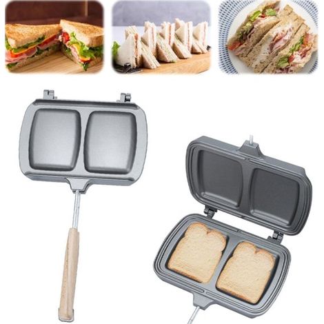 Tostapane reversibile, padella a doppia faccia, grill a contatto, antiaderente, tostapane per ospiti, piastra per sandwich con manico, macchina per omelette, grigio (1/5)