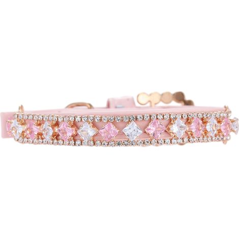 1 collier pour chien, en cuir rose orné de strass, tailles SS/S/M/L, pour chien chat chiot, accessoire photo et fête (1/5)