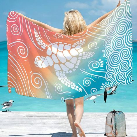 Mikrofaser-Strandtuch, 180 x 90 cm, schnelltrocknend und hoch saugfähig, ideal für Strand, Reisen, Sauna und Schwimmbad (Schildkrötenmuster). (1/4)