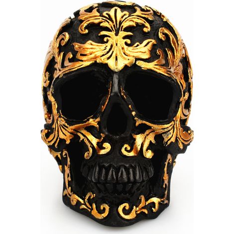 Halloween-Schädel-Statue aus Kunstharz, klein, schwarz