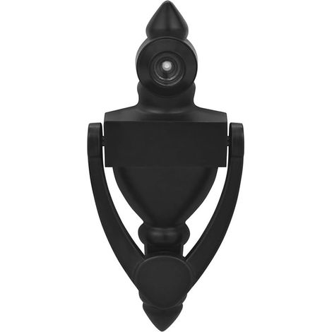 Door Knocker with Peephole Door Knocker 180 Degree Die-Cast Zinc with Integrated Peephole, Height 102mm, Black (1/5)
