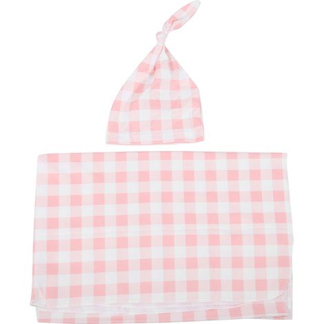 Ensemble de 2 pièces pour bébé : couverture d'emmaillotage, bonnet et serviette de lit doux, rose, 80 x 100 cm. (1/5)