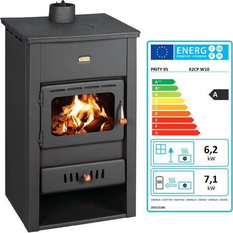 Stufa a legna Prity K2 CP W10 da 13,3 kW con piano in ghisa (1/4)