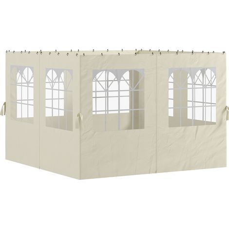 Seitenwände für Gartenpavillon, 4 Paneele mit Reißverschlüssen, Maße 3x4 m, cremefarben