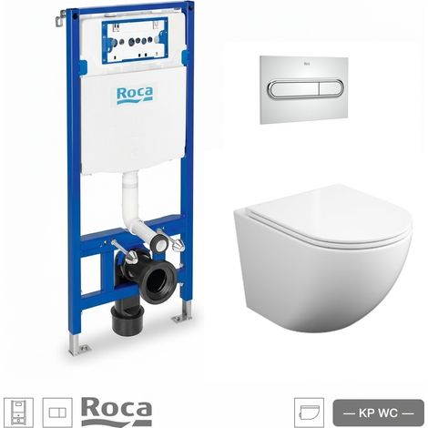 Pack WC Bastidor ROCA Duplo One con Cisterna Empotrada, Pulsador PL1 Cromo Brillo y WC Suspendido Round Smart 52 cm Soft-Close de Koller Pool