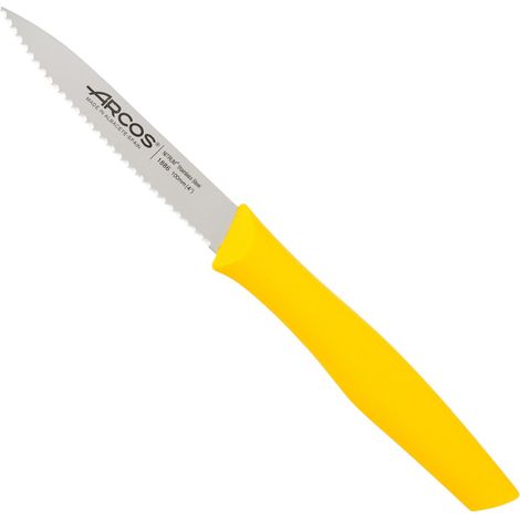 Cuchillo Mondador Arcos Nova 188615 de acero inoxidable Nitrum y mango de Polipropileno, de color amarillo hoja de 10 cm en caja expositora