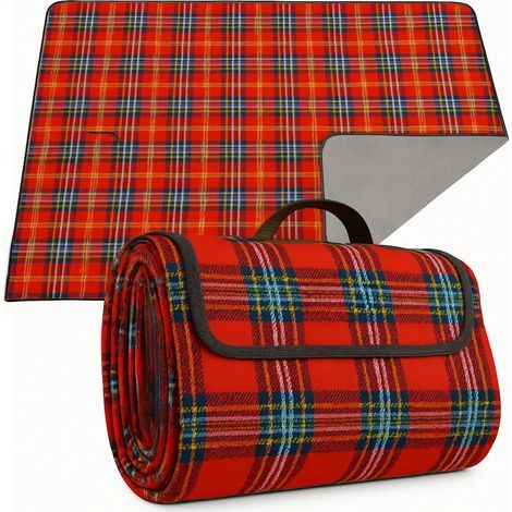 Couverture de pique-nique 180x150cm imperméable et chaude, idéale pour les voyages, le camping, la plage, légère et compacte (taille XXL), tapis de camping ultraléger pour pique-nique, jardin et autre (1/4)