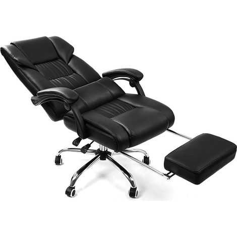 Fauteuil gamer, chaise gaming, siège de bureau réglable, avec repose-pieds télescopique, ergonomique, mécanisme basculent, support lombaire, charge 150 kg, noir (1/5)