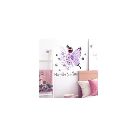 Schmetterlings-Wandtattoos für Mädchen, lila Wandtattoos, Wandaufkleber für Mädchenzimmer, Babyzimmer, Kinderzimmer, Schlafzimmer – Crezuo