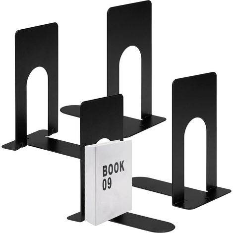 Lot de 4 serre-livres en métal noir 80x70x130mm pour bureau et maison (1/5)