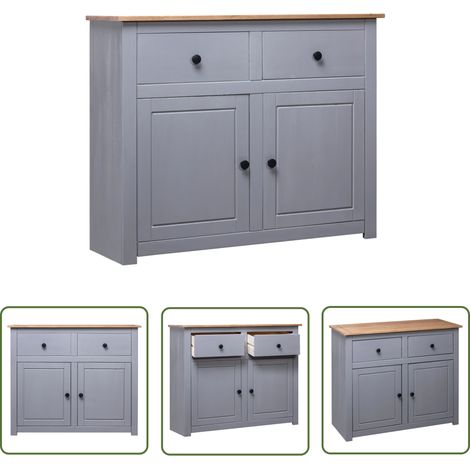 Maison Chic – Buffet bas en bois de pin massif gris 93x40x80 cm – 4 tiroirs et 2 portes – Meuble de rangement décoratif pour salon (1/5)