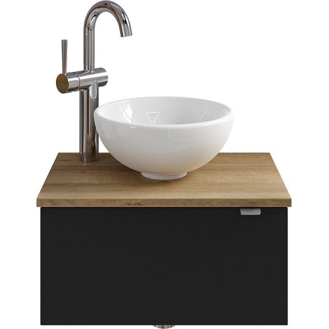 Waschbeckenunterschrank 50 cm inkl. Waschbecken in schwarz matt mit Eiche AMADORA-66, Türanschlag links (1/5)