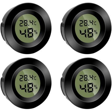 Lot de 4 mini hygromètres numériques, thermomètres ronds, hygromètre, température (℉) ou Celsius (℃), pour l'intérieur, le bureau, le salon (piles incluses) (1/5)