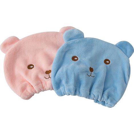 gorros para secar el cabello, toallas de microfibra, turbantes absorbentes, toallas de baño de secado rápido (rosa y azul). (1/5)