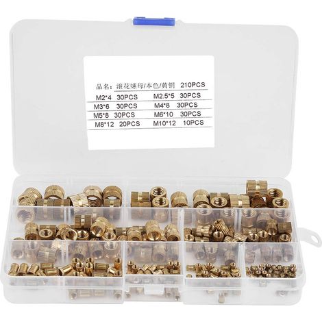 Ecrou Moleté - Laiton - M2 M3 M4 M5 M6 M8 M10 - Filetage Cylindrique - Étanche et Stable - 210 Pièces