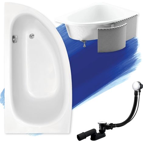 Baignoire Bain d'angle 150x70 Gauche avec des panneaux en polystyrène, Siphon de bain et pieds (support) - Set 4en1 - Fabriqué en UE - BADLAND MILENA