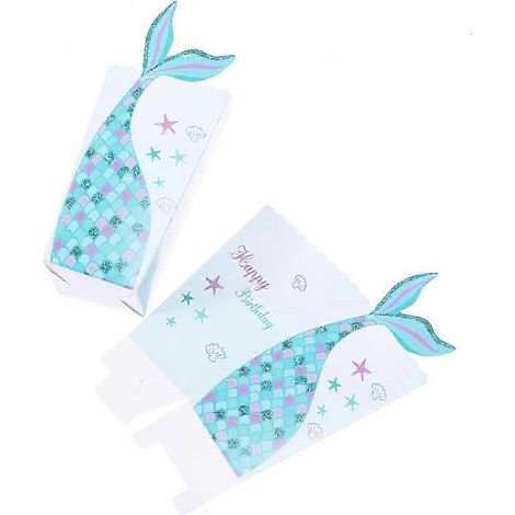 Lot de 12 boîtes à popcorn sirène imprimées, idéales pour les fêtes d'anniversaire (bleu). (1/5)