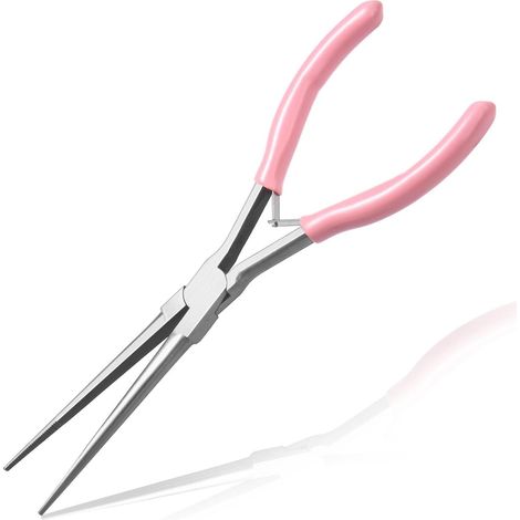 Pince à bec effilé extra-longue 18 cm – Bec fin à mâchoires crantées rose – Pince micro précision pour bijouterie, électronique, pêche et travaux dans espaces confinés (1/5)