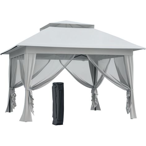 3.6 x 3.6 m Pop up Gazebo with Netting, Height Adjustable Party Tent Instant Canopy Sun Shade Shelter, Grey