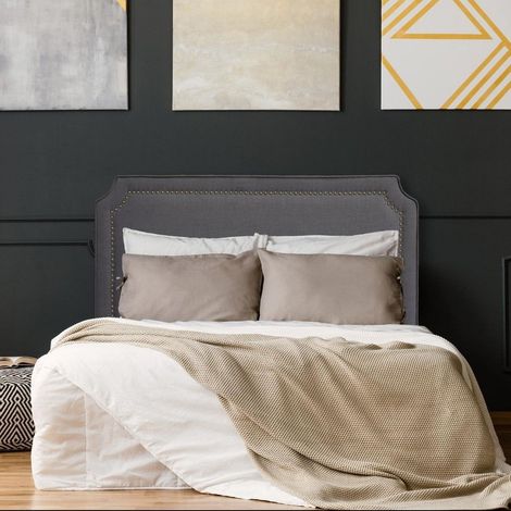 Cotecosy – Tête de lit Milana 160 cm – Tissu gris – Design antique-chic avec clous de tapissier – Dimensions H120 x P8 cm (1/5)