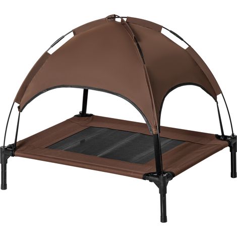 Lit surélevé chien auvent extérieur avec toit rembourré, taffetas respirant, camping Café 76x61x73 cm (1/5)