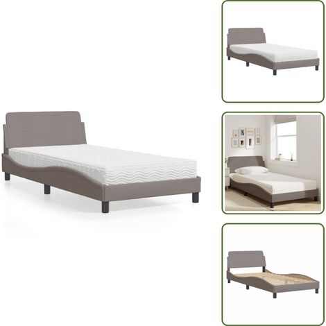 The Living Store Lit avec matelas taupe 100x200 cm tissu - Lit Double - Lit Plateforme - Lit Design - Literie - Sommier Tapissier (1/5)