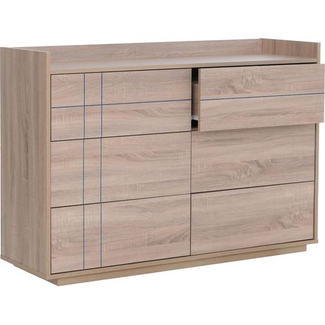 Commode HWC-P44, buffet, 6 tiroirs à ouverture par pression, MDF 83 x 120 x 40 cm - aspect chéne Son (1/5)