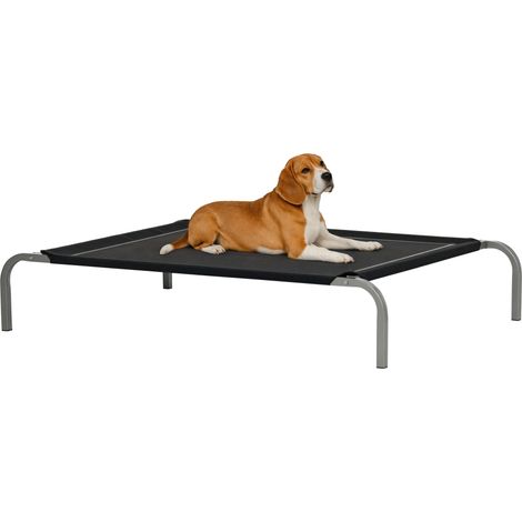 Lit pour chien chat XL grand confort sur pieds lit de camp 110 x 75 x 20 cm textilène micro-perforé noir (1/5)