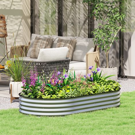 Jardinière surélevée galvanisée jardin bordure caoutchouc argent en acier lit de 181 x 93 x 30 cm aménagement intérieur