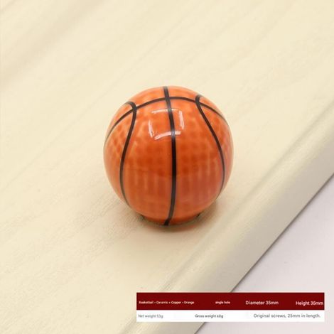 Poignée de tiroir céramique orange vif en forme de ballon de basket - Poignée de meuble sportive pour chambre d'enfant, dressing et armoire - Céramique émaillée peinte à la main avec vis standard (1/5)