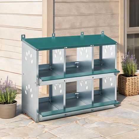 Pondeuse 6 nids en métal vert avec fond incliné 86° (1/5)