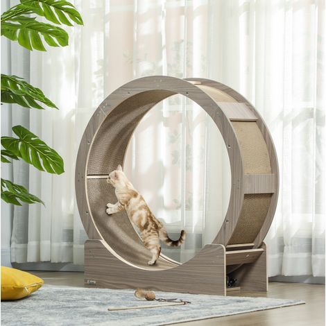 Rueda para gatos de 91 cm con freno y rascador, color nogal DESVIAE (1/5)