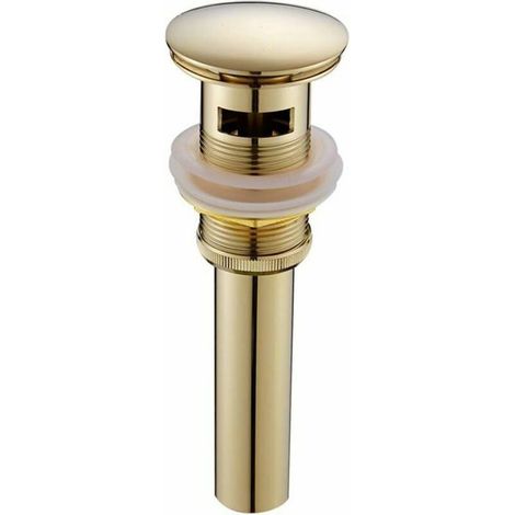 Bonde pop-up laiton doré universelle - Mécanisme clic-clac avec trop-plein pour vasque/évier (diam. 4.5cm) (1/4)