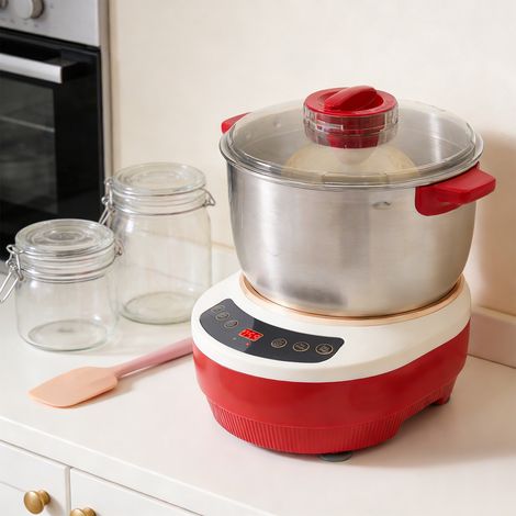 Pétrin à pâte en acier inoxydable 7 L Grand volume avec fonction de fermentation thermostatique (25-38 °C), pétrisseur automatique avec lame de coupe pour la cuisson à la maison (1/5)