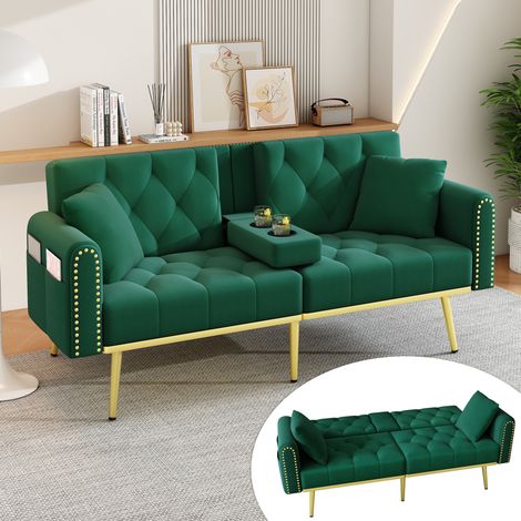 Schlafsofa mit Liegefunktion und Getränkehalter Samt Grün OKMYHOME (1/5)