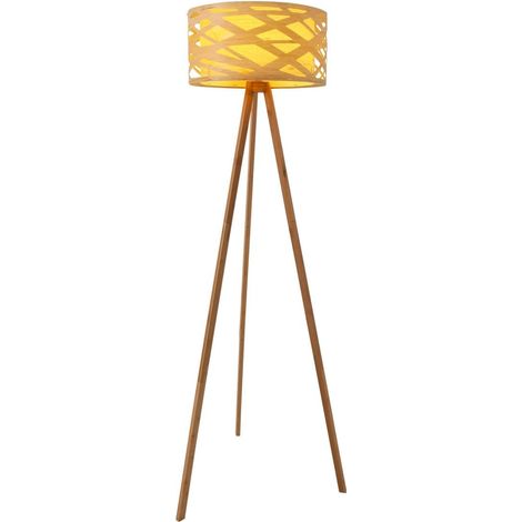 Lampadaire Trépied Design Scandinave Imitation Bois et Plastique E27 pour Salon Bureau 148 cm - PANGIVO (1/5)