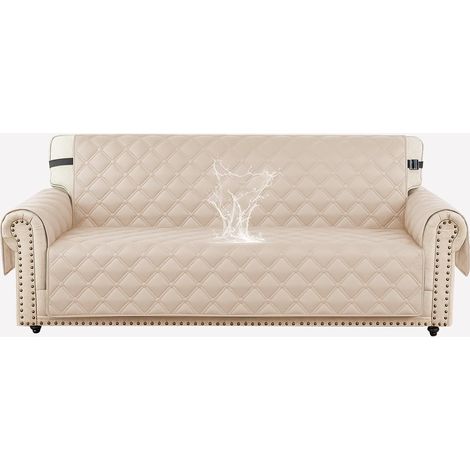 Waterproof 3-Seater Sofa Cover with Armrests, Universal Sofa Cover with Side Pockets, Thickened Non-Slip Sofa Cover, Beige (1/5)