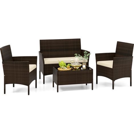 Résine tressée robuste et détente assurée salon de jardin 4 pièces avec coussins déhoussables pour terrasse et patio (1/5)