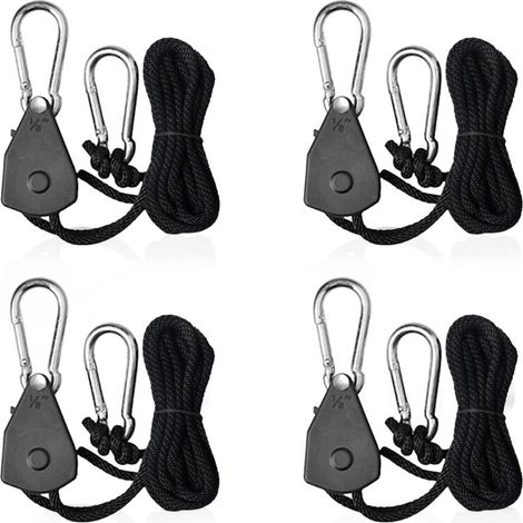 4pcs Adjustable Ratchet Ropes with 1/8 Inch Hooks, Shade Sail Tensioner, Ratchet Rope for Lamp or Plants