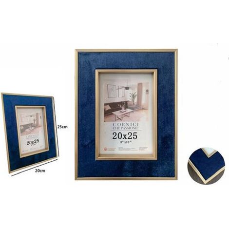 TrAdE Shop Traesio - Cornice Per Foto Poster Quadri Tele Portafoto 20 X 25 Cm Blu Con Bordi Oro 70313 -