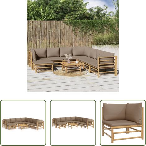 Canapé de jardin - Salon de jardin 9 pcs avec coussins taupe bambou (1/5)